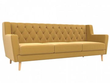 Прямой диван Брайтон 3 Люкс, Желтый, без механизма (микровельвет) в Перми