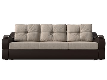 Прямой диван Меркурий еврокнижка, Бежевый/коричневый (рогожка/экокожа) в Перми - предосмотр 1