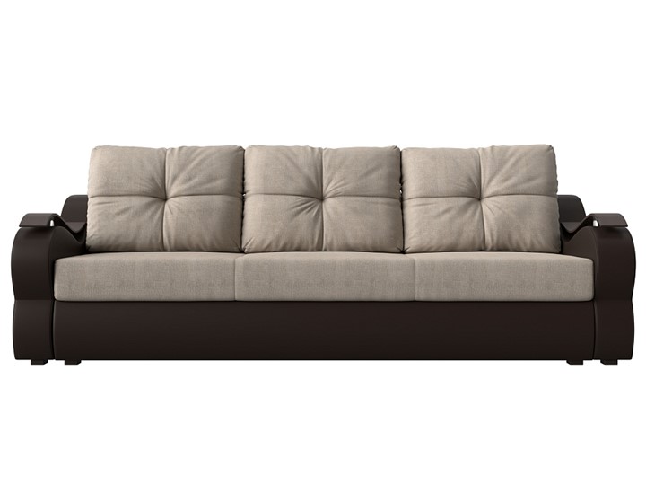 Прямой диван Меркурий еврокнижка, Бежевый/коричневый (рогожка/экокожа) в Перми - изображение 1