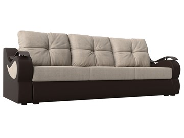 Прямой диван Меркурий еврокнижка, Бежевый/коричневый (рогожка/экокожа) в Березниках
