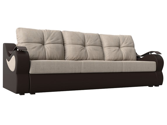 Прямой диван Меркурий еврокнижка, Бежевый/коричневый (рогожка/экокожа) в Перми - изображение