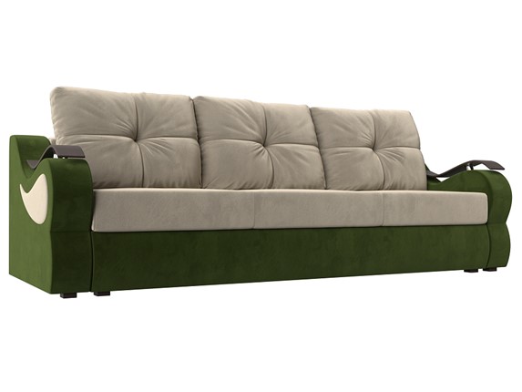 Прямой диван Меркурий еврокнижка, Бежевый/зеленый (микровельвет) в Перми - изображение