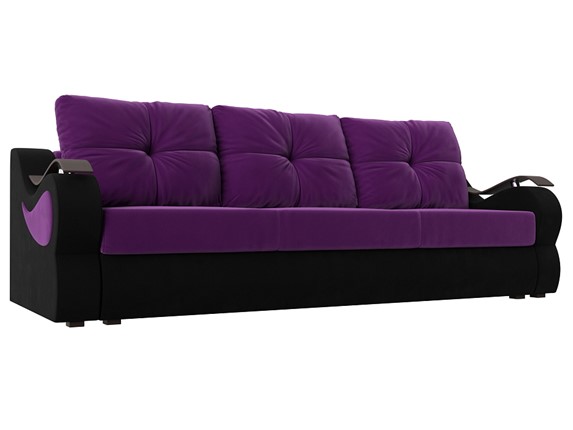 Прямой диван Меркурий еврокнижка, фиолетовый/черный (микровельвет) в Перми - изображение