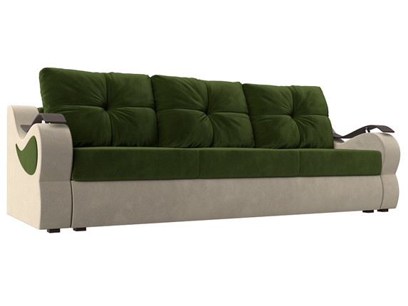Прямой диван Меркурий еврокнижка, Зеленый/бежевый (микровельвет) в Перми - изображение