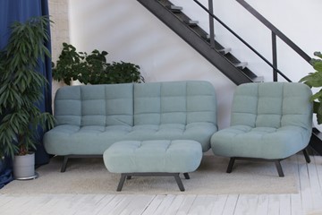 Комплект мебели Абри цвет мята кресло + диван + пуф опора металл в Перми