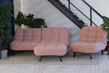 Комплект мебели Абри розовый кресло + диван + пуф опора металл в Перми - предосмотр