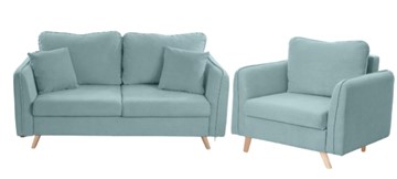 Комплект мебели Бертон голубой диван+ кресло в Березниках