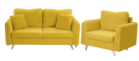 Комплект мебели Бертон желтый диван+ кресло в Перми - изображение