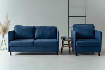 Комплект мебели диван + кресло-кровать Бэст синий в Перми - предосмотр 5