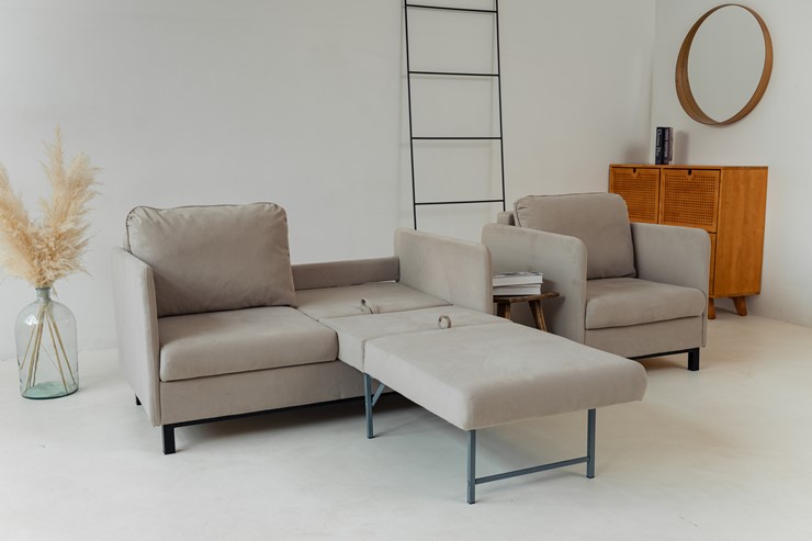 Комплект мебели диван + кресло-кровать Бэст бежевый в Перми - изображение 4
