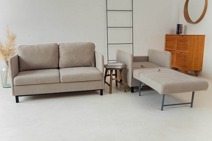 Комплект мебели диван + кресло-кровать Бэст бежевый в Перми - изображение 6