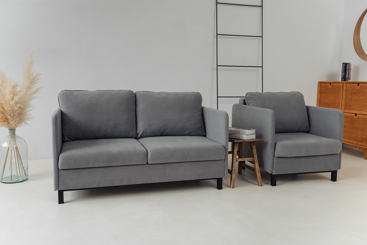 Комплект мебели диван + кресло-кровать Бэст серый в Перми - изображение 3