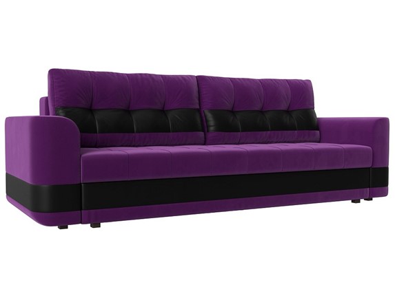Прямой диван Честер, Фиолетовый/черный (вельвет/экокожа) в Перми - изображение