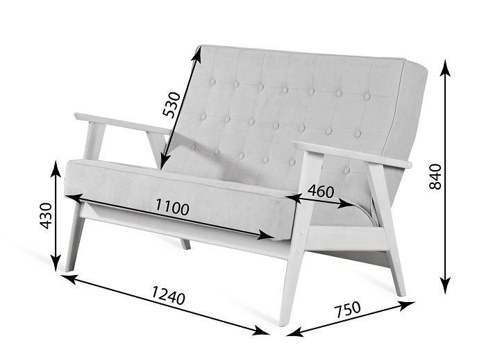 Прямой диван Ретро, двухместный (беленый дуб / RS 12 - розовый) в Перми - изображение 2