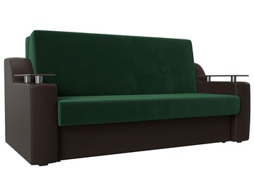 Прямой диван Сенатор Аккордеон 160, Зеленый\Коричневый (Велюр\Экокожа) в Перми - предосмотр
