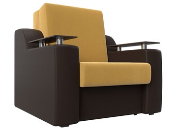 Кресло-кровать Сенатор 80, Желтый\коричневый (Микровельвет\Экокожа) в Перми