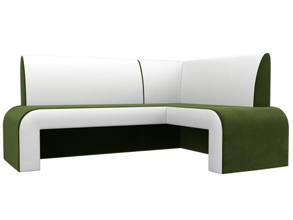 Кухонный диван Кармен угловой, Зеленый/Белый (микровельвет/экокожа) в Перми - изображение