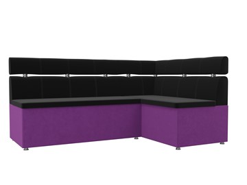 Кухонный прямой диван Классик угловой, Черный/Фиолетовый (микровельвет) в Перми