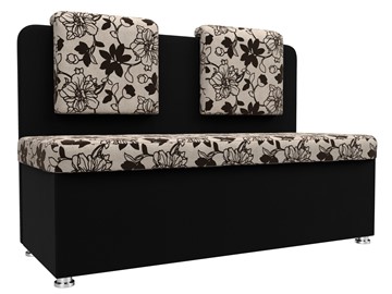 Прямой кухонный диван Маккон 2-х местный, Цветы/Черный (рогожка/микровельвет) в Перми