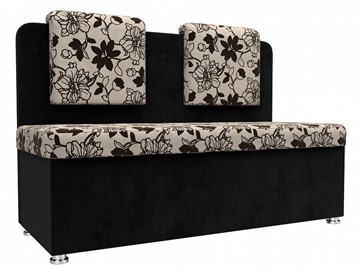 Прямой кухонный диван Маккон 2-х местный, Цветы/Черный (рогожка/велюр) в Перми