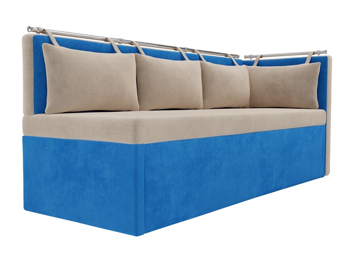 Кухонный диван Метро угловой, Бежевый/Голубой (велюр) в Перми - изображение 4
