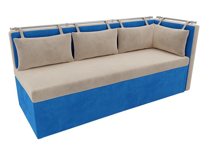 Кухонный диван Метро угловой, Бежевый/Голубой (велюр) в Перми - изображение 5