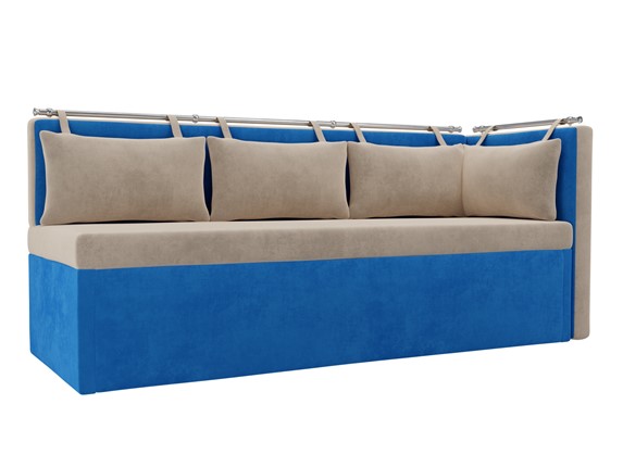 Кухонный диван Метро угловой, Бежевый/Голубой (велюр) в Перми - изображение