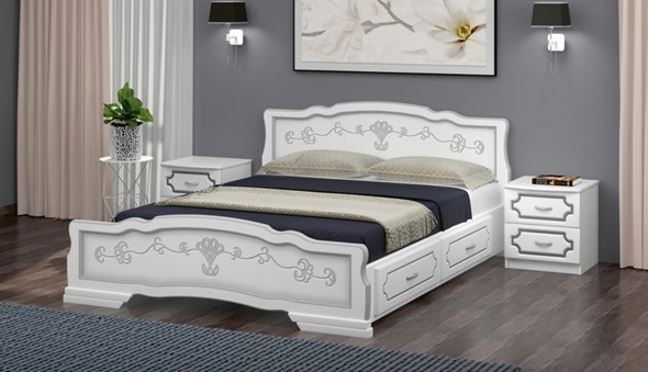 Кровать с выкатными ящиками Карина-6 (Белый Жемчуг) 140х200 в Перми - изображение
