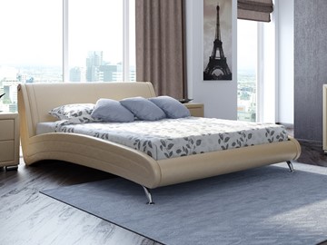 Спальная кровать Corso-2 160х200, Экокожа (Бежевый перламутр) в Перми