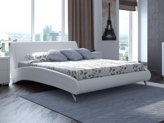 Кровать в спальню Corso-2 160х200, Экокожа (Белый) в Перми - изображение