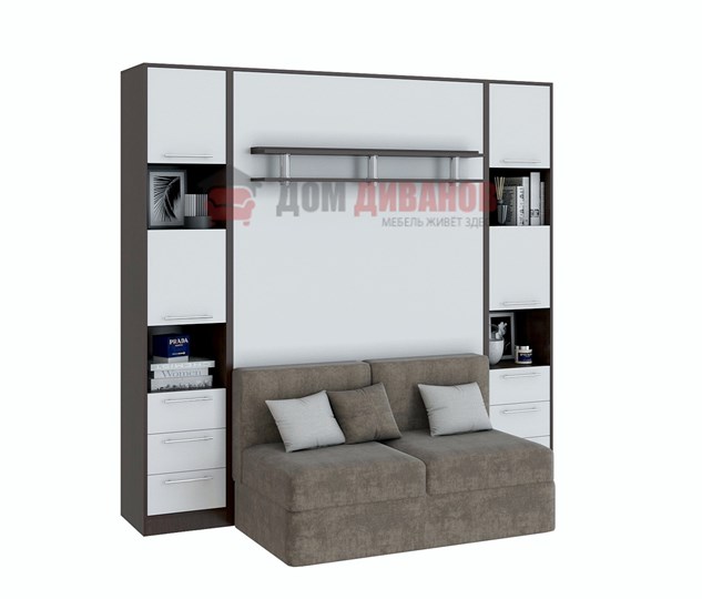 Кровать-шкаф с диваном Бела 1, с полкой ножкой, 1200х2000, венге/белый в Перми - изображение 1