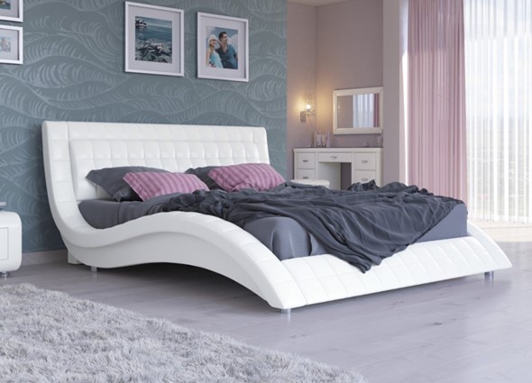 Двуспальная кровать Атлантико 140x200, Экокожа (Белый) в Перми - изображение