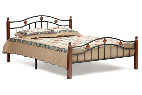 Спальная кровать AT-126 дерево гевея/металл, 160*200 см (Queen bed), красный дуб/черный в Перми - изображение