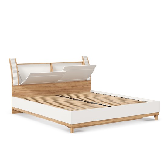 Кровать двуспальная Бари 1800 с кроватным основанием Дуб Золотой/Белый ЛД 698.220 в Перми - изображение 6