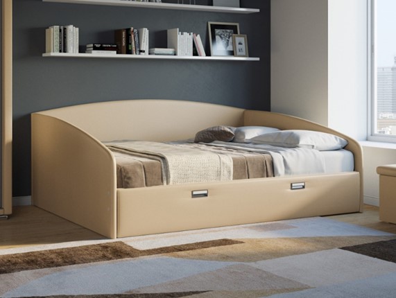 Двуспальная кровать Bono 160х200, Экокожа (Бежевый) в Перми - изображение
