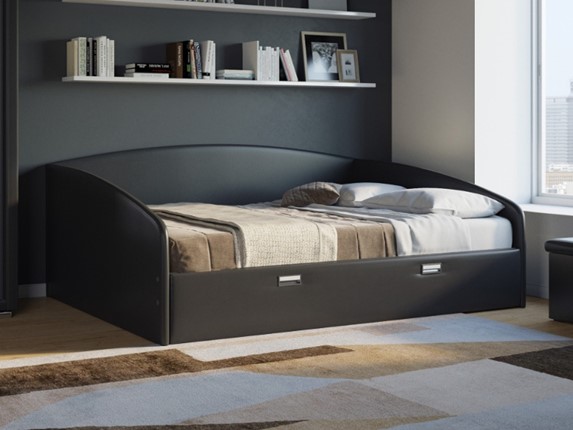 Двуспальная кровать Bono 160х200, Экокожа (Черный) в Перми - изображение