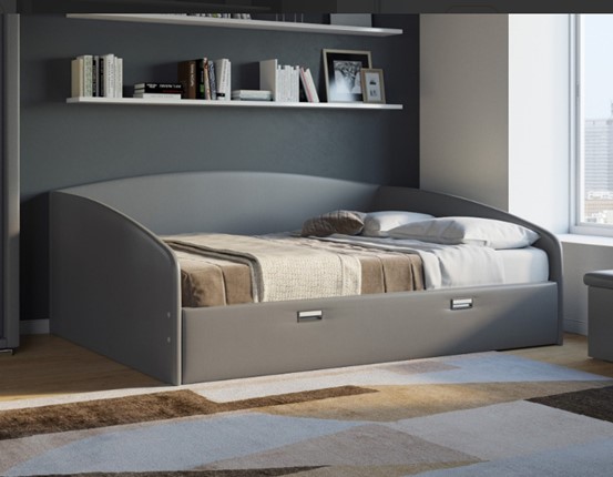 Кровать спальная Bono 160х200, Экокожа (Серый) в Перми - изображение