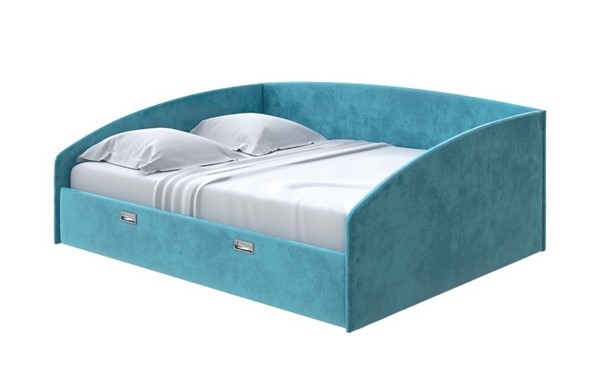 Кровать двуспальная Bono 160х200, Велюр (Лофти Лазурь) в Перми - изображение