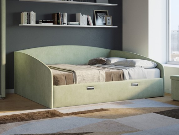 Спальная кровать Bono 160х200, Велюр (Лофти Олива) в Перми - изображение