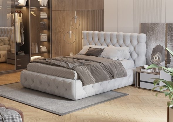 Кровать спальная Castello 160х200, Флок (Бентлей Светло-серый) в Перми - изображение