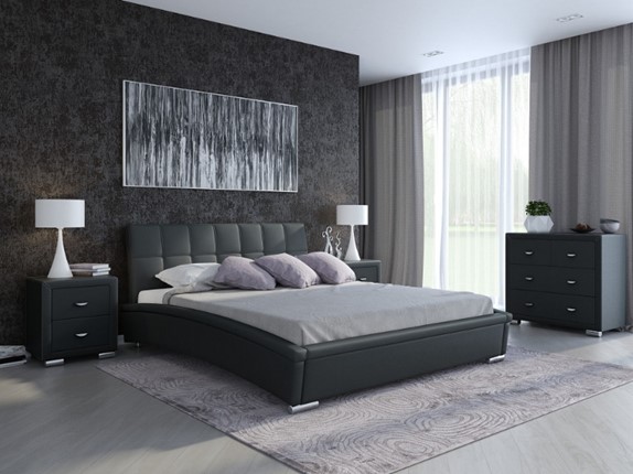 Кровать Corso-1L 140x200, Экокожа (Черный) в Перми - изображение
