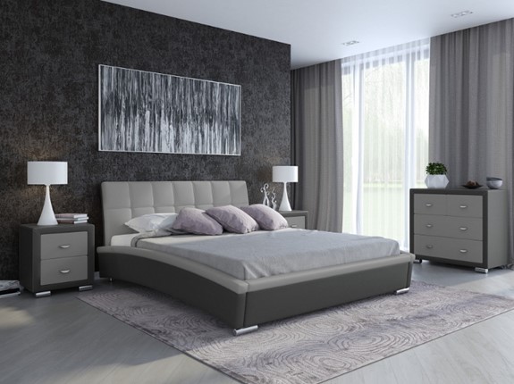 Кровать двуспальная Corso-1L 140x200, Экокожа (Темно-серый с серым) в Перми - изображение