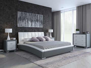 Кровать Corso-1L 180х200, Экокожа (Серый с белым) в Перми