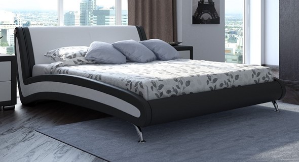 Кровать Corso-2 140х200, Экокожа (Черный с белым) в Перми - изображение