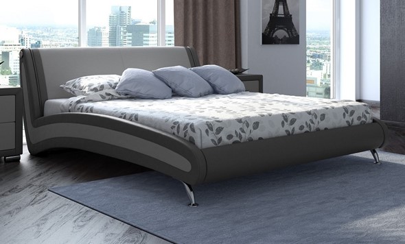 Кровать Corso-2 140х200, Экокожа (Темно-серый с серым) в Перми - изображение