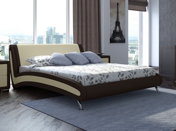 Кровать 2-спальная Corso-2 160х200, Экокожа (Коричневый с кремовым) в Перми