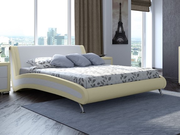 Кровать двуспальная Corso-2 160х200, Экокожа (Кремовый с белым) в Перми - изображение