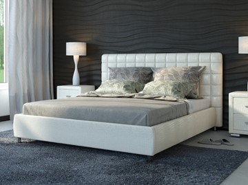 Кровать спальная Corso-3 140x200, Экокожа (Кайман белый) в Перми