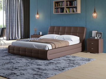 Кровать двуспальная Corso-6 140x200, Экокожа (Коричневый) в Перми
