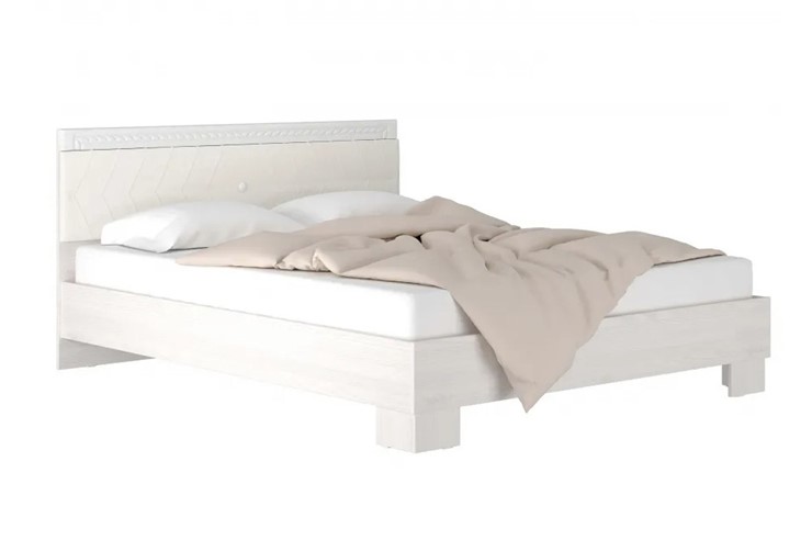 Кровать Гертруда, М8, 160х200 Экокожа с пуговицами без основания, белая лиственница/ясень жемчужный в Перми - изображение 1